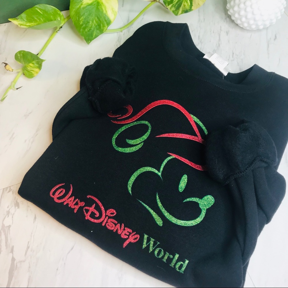 vtg 90s vsco Christmas glitter Mickey Sweatshirt - Picture 2 of 6